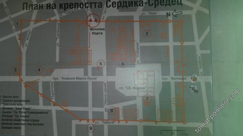 София - подземный переход у станции метро Сердика, план раскопок