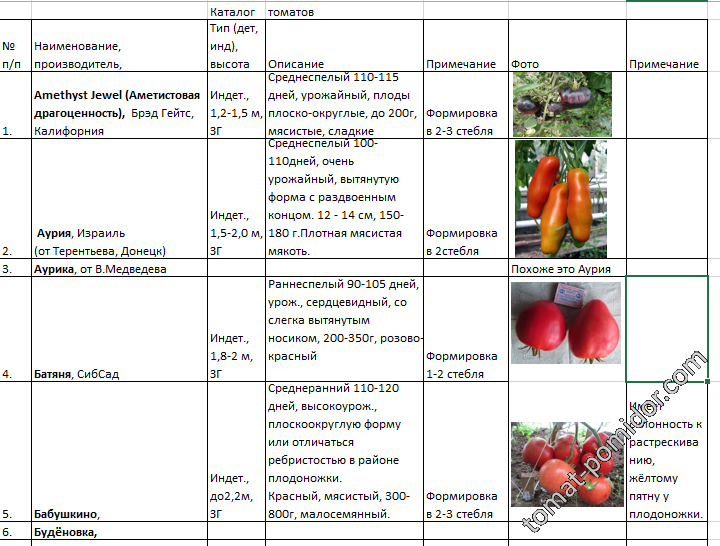 Каталог томатов 2018