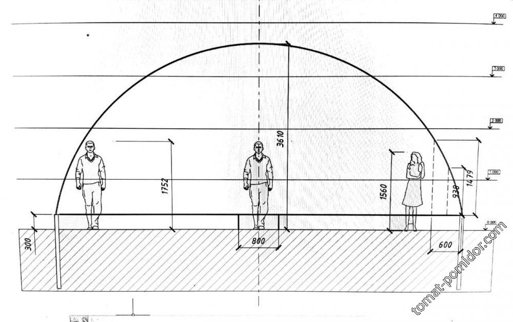 Теплица-геокупол, вид сбоку